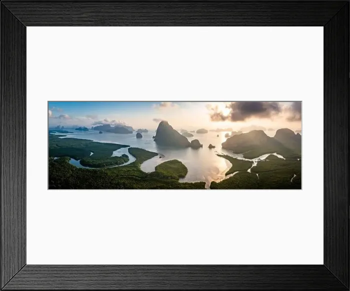 Framed Print : Aerial view of Samet Nangshe Viewpoint at sunset during rainy season, Phang Nga, Thailand