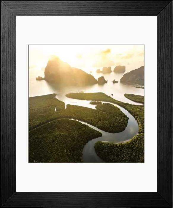 Framed Print : Aerial view of Samet Nangshe Viewpoint at sunset during rainy season, Phang Nga, Thailand Framed Print : Aerial view of Samet Nangshe Viewpoint at sunset during rainy season, Phang Nga, Thailand