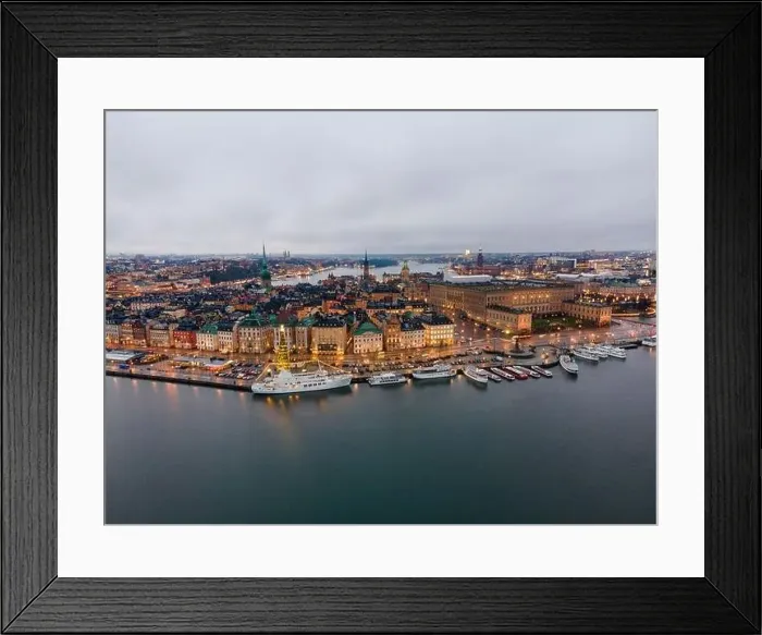 Framed Print : Stockholm, Sweden - 29 12 2020: Areal view of Stockholm during the evening Framed Print : Stockholm, Sweden - 29 12 2020: Areal view of Stockholm during the evening