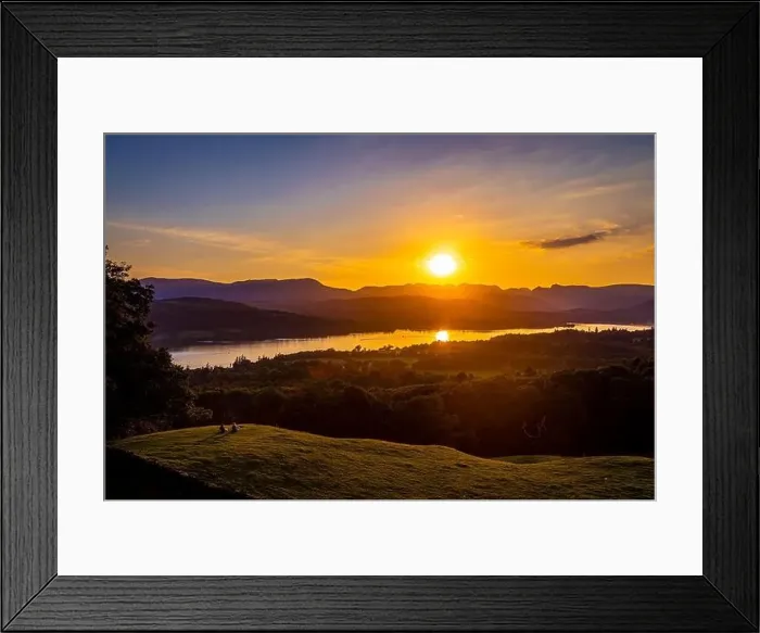 Framed Print : View of sunset over Windermere in Lake District, a region and national park in Cumbria in northwest England Framed Print : View of sunset over Windermere in Lake District, a region and national park in Cumbria in northwest England