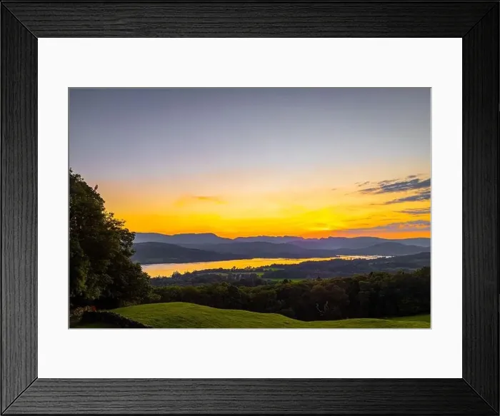 Framed Print : View of sunset over Windermere in Lake District, a region and national park in Cumbria in northwest England Framed Print : View of sunset over Windermere in Lake District, a region and national park in Cumbria in northwest England
