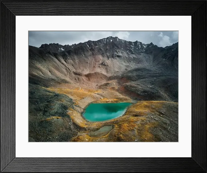 Framed Print : Beautiful scenery of the glacier mountain lakes with snow cap summit near Almaty city Framed Print : Beautiful scenery of the glacier mountain lakes with snow cap summit near Almaty city