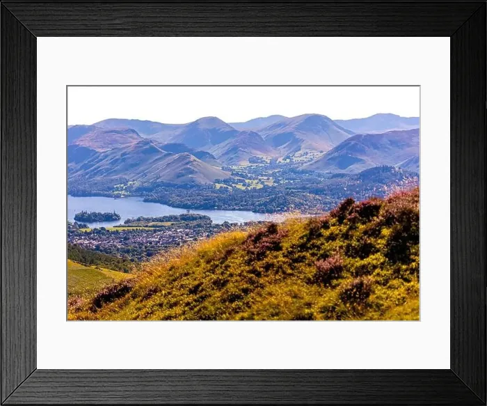 Framed Print : Aerial view of hills around Keswick in Lake District, a region and national park in Cumbria in northwest England, UK Framed Print : Aerial view of hills around Keswick in Lake District, a region and national park in Cumbria in northwest England, UK