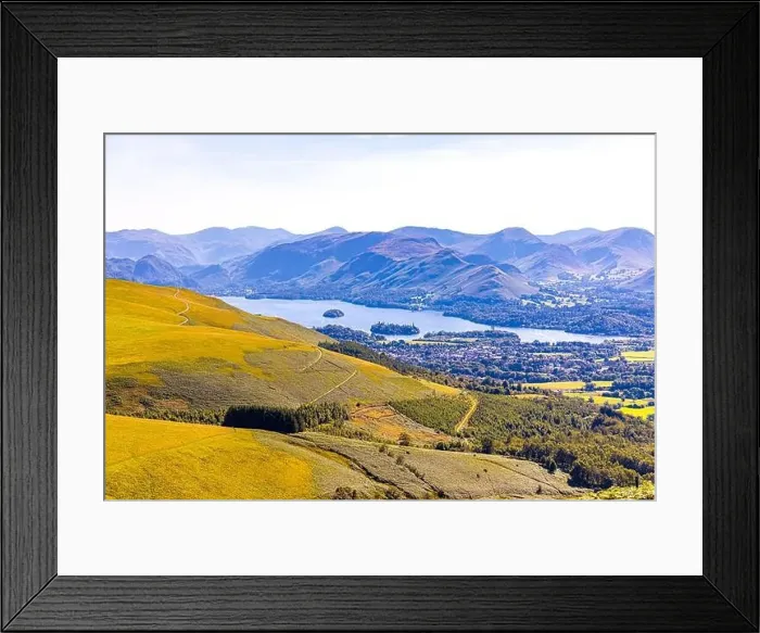 Framed Print : Aerial view of hills around Keswick in Lake District, a region and national park in Cumbria in northwest England, UK