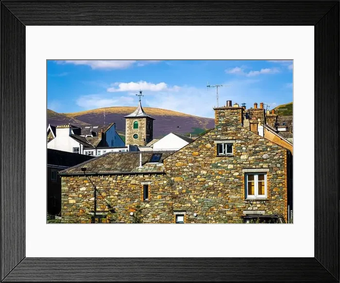 Framed Print : Old houses in Keswick in Lake District, a region and national park in Cumbria in northwest England