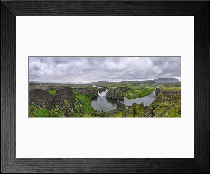 Framed Print : Drone view at Hjalparfoss waterfall on Iceland Framed Print : Drone view at Hjalparfoss waterfall on Iceland