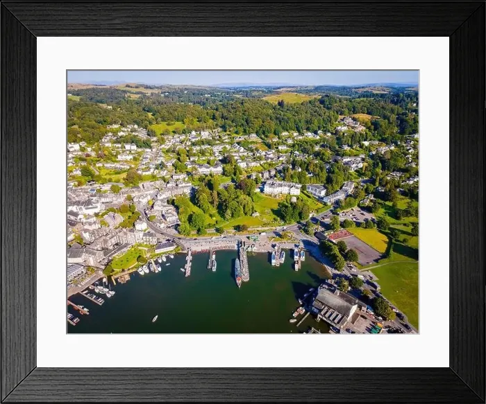 Framed Print : Aerial view of Bowness-on-Windermere in Lake District, a region and national park in Cumbria in northwest England, UK Framed Print : Aerial view of Bowness-on-Windermere in Lake District, a region and national park in Cumbria in northwest England, UK
