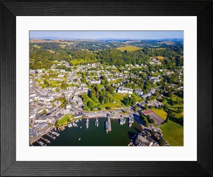 Framed Print : Aerial view of Bowness-on-Windermere in Lake District, a region and national park in Cumbria in northwest England, UK Framed Print : Aerial view of Bowness-on-Windermere in Lake District, a region and national park in Cumbria in northwest England, UK