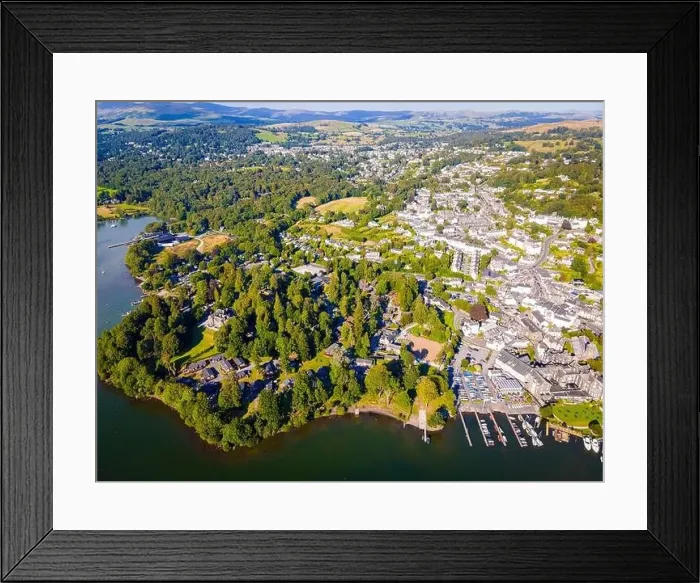 Framed Print : Aerial view of Bowness-on-Windermere in Lake District, a region and national park in Cumbria in northwest England, UK Framed Print : Aerial view of Bowness-on-Windermere in Lake District, a region and national park in Cumbria in northwest England, UK