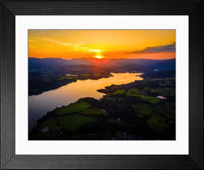 Framed Print : Aerial view of sunset over Windermere in Lake District, a region and national park in Cumbria in northwest England, UK Framed Print : Aerial view of sunset over Windermere in Lake District, a region and national park in Cumbria in northwest England, UK