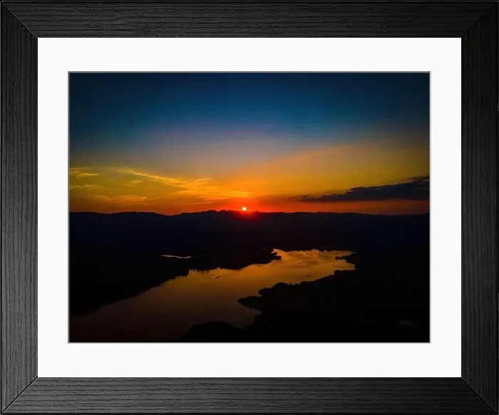 Framed Print : Aerial view of sunset over Windermere in Lake District, a region and national park in Cumbria in northwest England, UK Framed Print : Aerial view of sunset over Windermere in Lake District, a region and national park in Cumbria in northwest England, UK