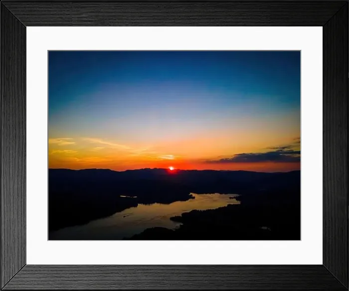 Framed Print : Aerial view of sunset over Windermere in Lake District, a region and national park in Cumbria in northwest England, UK Framed Print : Aerial view of sunset over Windermere in Lake District, a region and national park in Cumbria in northwest England, UK