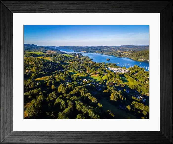 Framed Print : Aerial view of Windermere in Lake District, a region and national park in Cumbria in northwest England, UK