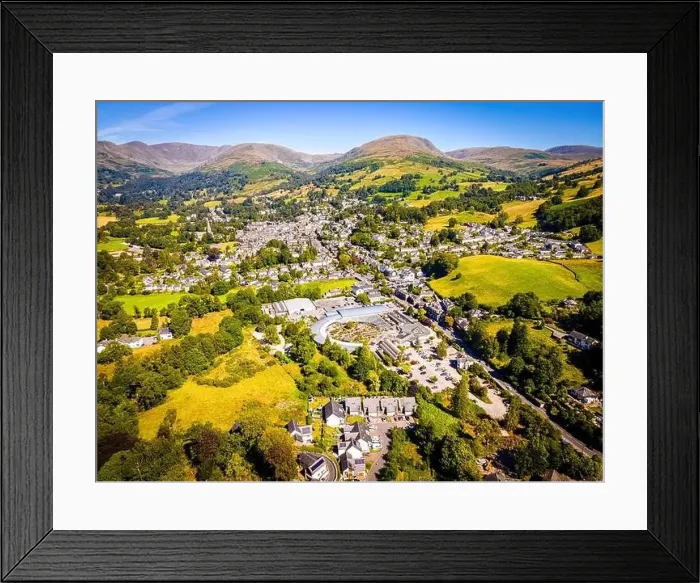 Framed Print : Aerial view of Waterhead and Ambleside in Lake District, a region and national park in Cumbria in northwest England, UK Framed Print : Aerial view of Waterhead and Ambleside in Lake District, a region and national park in Cumbria in northwest England, UK