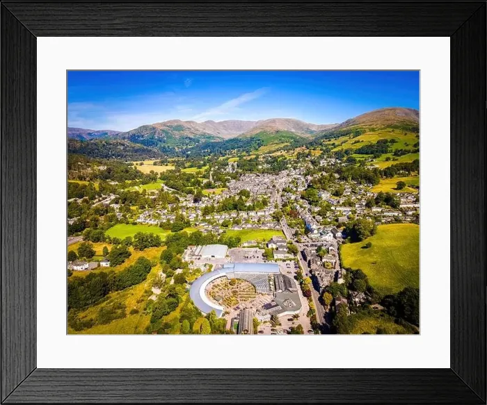 Framed Print : Aerial view of Waterhead and Ambleside in Lake District, a region and national park in Cumbria in northwest England, UK Framed Print : Aerial view of Waterhead and Ambleside in Lake District, a region and national park in Cumbria in northwest England, UK