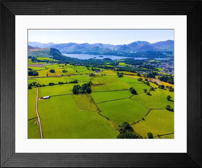 Framed Print : Aerial view of hills around Keswick in Lake District, a region and national park in Cumbria in northwest England, UK Framed Print : Aerial view of hills around Keswick in Lake District, a region and national park in Cumbria in northwest England, UK