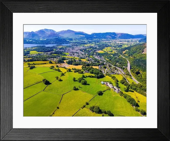 Framed Print : Aerial view of hills around Keswick in Lake District, a region and national park in Cumbria in northwest England, UK Framed Print : Aerial view of hills around Keswick in Lake District, a region and national park in Cumbria in northwest England, UK
