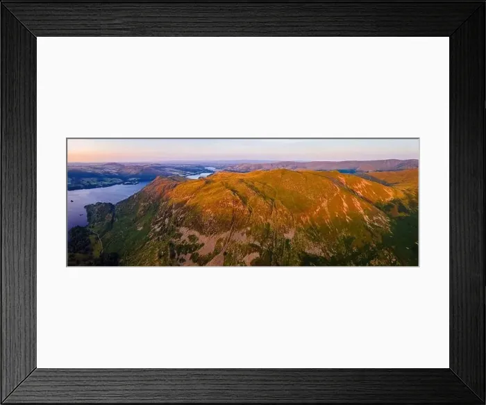 Framed Print : Aerial view of sunset over Ullswater lake in Lake District Framed Print : Aerial view of sunset over Ullswater lake in Lake District