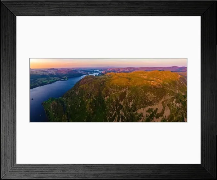 Framed Print : Aerial view of sunset over Ullswater lake in Lake District Framed Print : Aerial view of sunset over Ullswater lake in Lake District