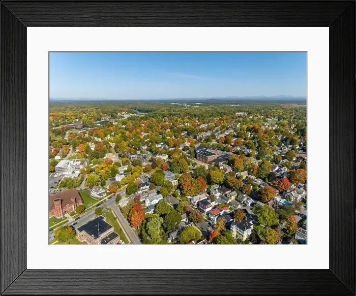 Framed Print : Early afternoon autumn aerial photo view of Saratoga Springs New York Framed Print : Early afternoon autumn aerial photo view of Saratoga Springs New York