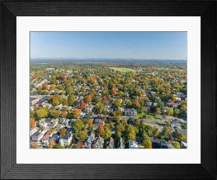 Framed Print : Early afternoon autumn aerial photo view of Saratoga Springs New York Framed Print : Early afternoon autumn aerial photo view of Saratoga Springs New York
