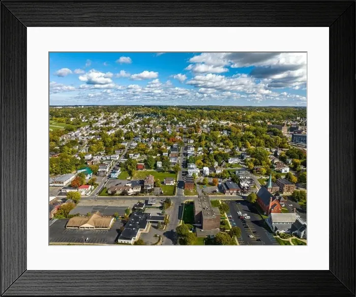 Framed Print : Early afternoon autumn aerial photo view of the City of Amsterdam New York Framed Print : Early afternoon autumn aerial photo view of the City of Amsterdam New York