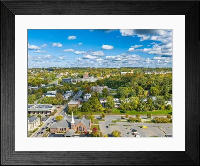Framed Print : Early afternoon autumn aerial photo view of the City of Amsterdam New York Framed Print : Early afternoon autumn aerial photo view of the City of Amsterdam New York
