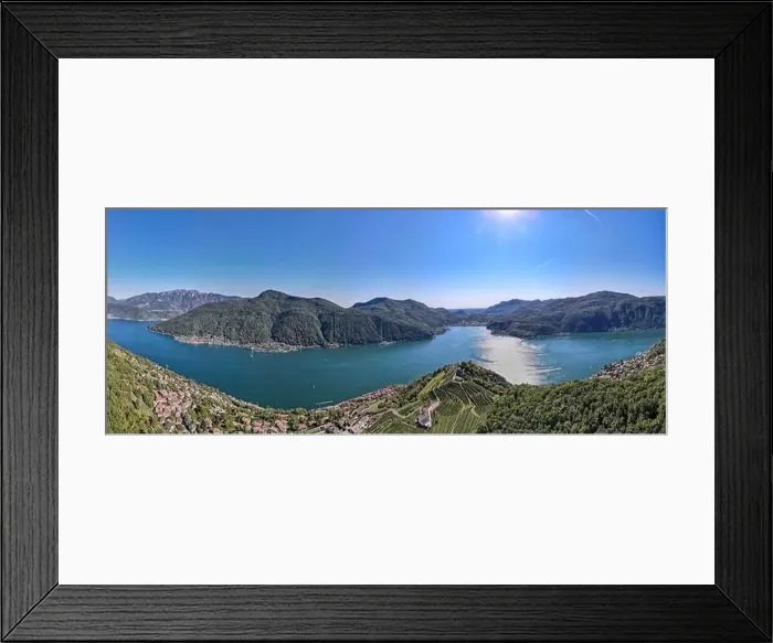 Framed Print : Drone view at Morcote and lake Lugano on Switzerland Framed Print : Drone view at Morcote and lake Lugano on Switzerland
