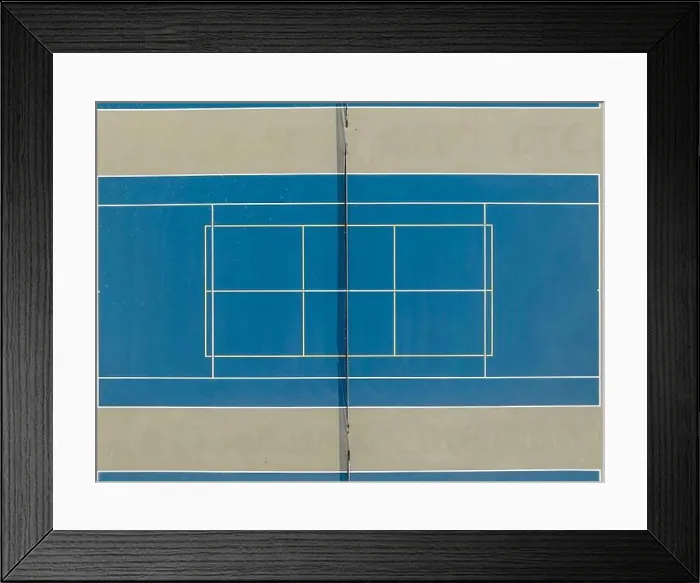 Framed Print : Aerial photo of outdoor blue tennis courts with yellow pickleball lines and gray out of bounds area Framed Print : Aerial photo of outdoor blue tennis courts with yellow pickleball lines and gray out of bounds area