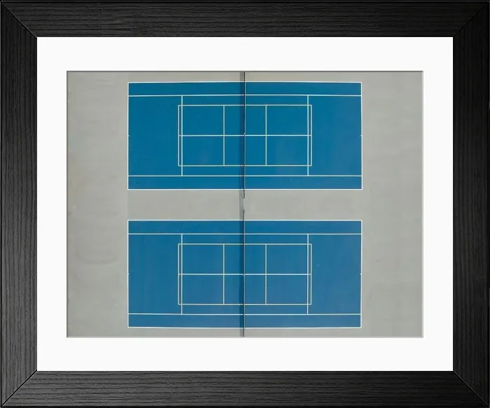 Framed Print : Aerial photo of outdoor blue tennis courts with yellow pickleball lines and gray out of bounds area Framed Print : Aerial photo of outdoor blue tennis courts with yellow pickleball lines and gray out of bounds area