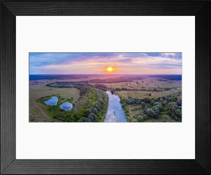 Framed Print : Aerial view on awesome colorful sunrise over The Seym River Framed Print : Aerial view on awesome colorful sunrise over The Seym River