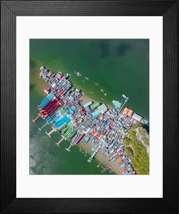 Framed Print : Aerial view of Ko Panyi or Koh Panyee muslim fishing village in Phang Nga Province, Thailand Framed Print : Aerial view of Ko Panyi or Koh Panyee muslim fishing village in Phang Nga Province, Thailand