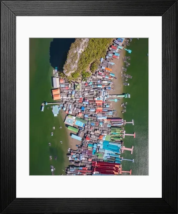 Framed Print : Aerial view of Ko Panyi or Koh Panyee muslim fishing village in Phang Nga Province, Thailand Framed Print : Aerial view of Ko Panyi or Koh Panyee muslim fishing village in Phang Nga Province, Thailand