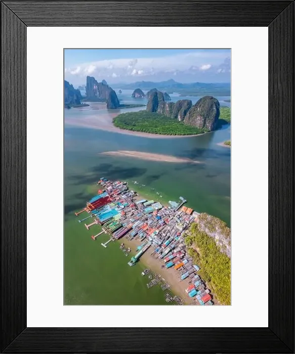 Framed Print : Aerial view of Ko Panyi or Koh Panyee muslim fishing village in Phang Nga Province, Thailand Framed Print : Aerial view of Ko Panyi or Koh Panyee muslim fishing village in Phang Nga Province, Thailand