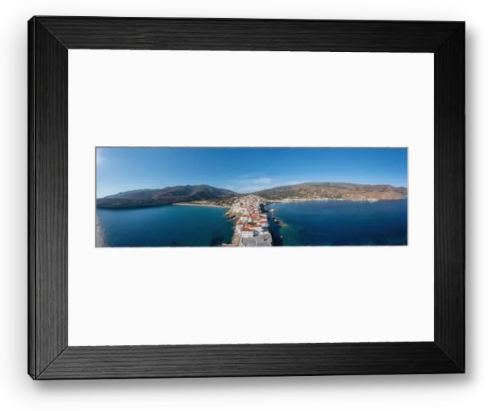Framed Print : Andros Island, Greece. Chora town aerial panoramic view Framed Print : Andros Island, Greece. Chora town aerial panoramic view