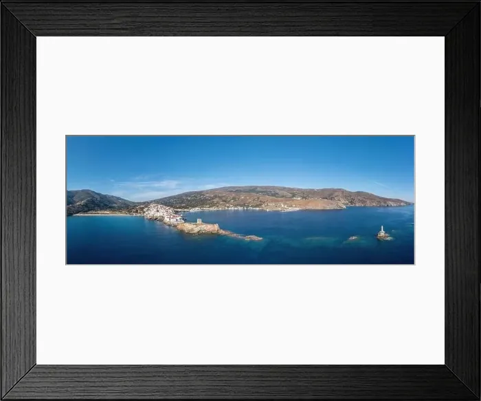 Framed Print : Andros Island, Greece. Chora town aerial panoramic view Framed Print : Andros Island, Greece. Chora town aerial panoramic view