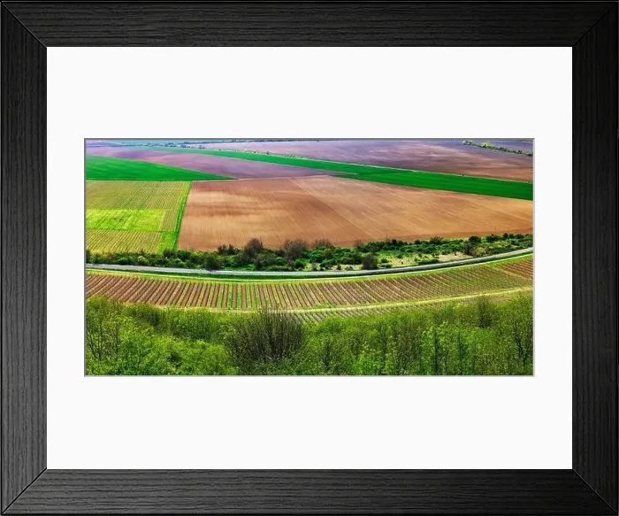 Framed Print : Beaatiful panorama drone view of agricultural landscape Framed Print : Beaatiful panorama drone view of agricultural landscape