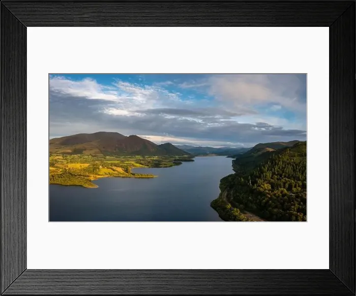Framed Print : An aerial view of Bassenthwaite Lake in the English Lake District in warm eveing light Framed Print : An aerial view of Bassenthwaite Lake in the English Lake District in warm eveing light