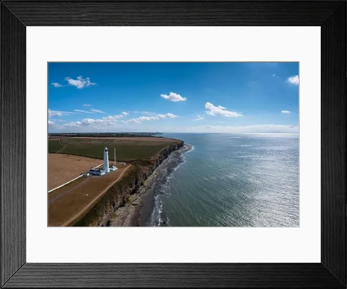 Framed Print : aerial landscape view of the Nash Point Lighthouse and Monknash Coast in South Wales