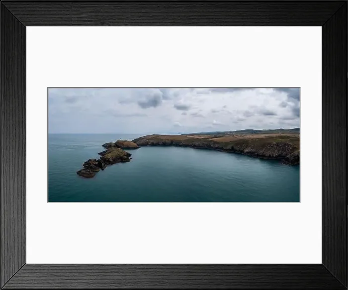 Framed Print : aerial panorama landscape of the Pembrokeshire coast with the historic Strumble Head Lighthouse Framed Print : aerial panorama landscape of the Pembrokeshire coast with the historic Strumble Head Lighthouse