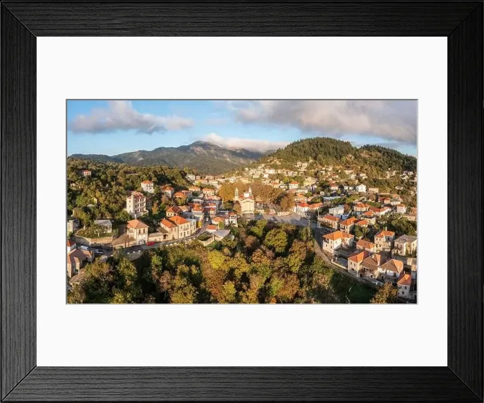 Framed Print : Greece village Kosmas on mountain Parnonas aerial drone view Framed Print : Greece village Kosmas on mountain Parnonas aerial drone view