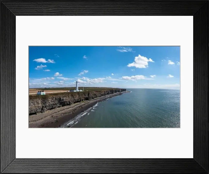 Framed Print : aerial landscape view of the Nash Point Lighthouse and Monknash Coast in South Wales