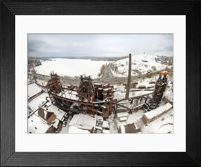 Framed Print : Demidov's old plant in Nizhny Tagil. Old abandoned Metallurgical Plant in winter day. Aerial view. Nizhny Tagil, Russia Framed Print : Demidov's old plant in Nizhny Tagil. Old abandoned Metallurgical Plant in winter day. Aerial view. Nizhny Tagil, Russia