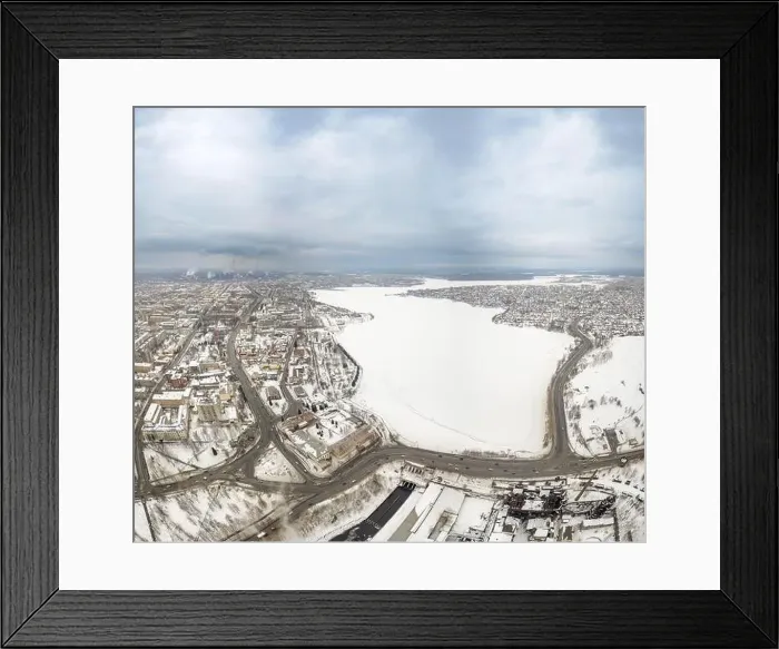 Framed Print : Winter view of the embankment of the city Nizhny Tagil and metallurgical plant from above Framed Print : Winter view of the embankment of the city Nizhny Tagil and metallurgical plant from above