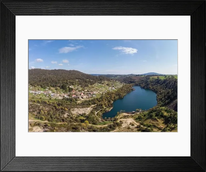 Framed Print : An aerial view from a drone on a warm spring day over Derby in Tasmania, Australia Framed Print : An aerial view from a drone on a warm spring day over Derby in Tasmania, Australia