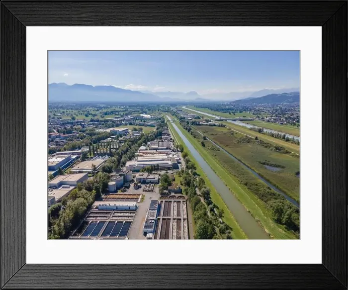 Framed Print : aerial shot over the mouth of the Rhine in Hard, Austria Framed Print : aerial shot over the mouth of the Rhine in Hard, Austria