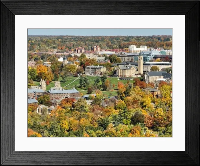 Framed Print : 10-22-2022, Late afternoon aerial autumn image of the area surrounding the City of Ithaca, NY, USA