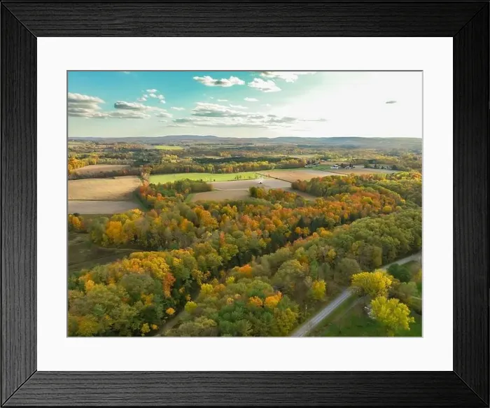 Framed Print : 10-16-2022, Late afternoon aerial autumn image of the area surrounding the Village of Trumansburg, NY, USA Framed Print : 10-16-2022, Late afternoon aerial autumn image of the area surrounding the Village of Trumansburg, NY, USA