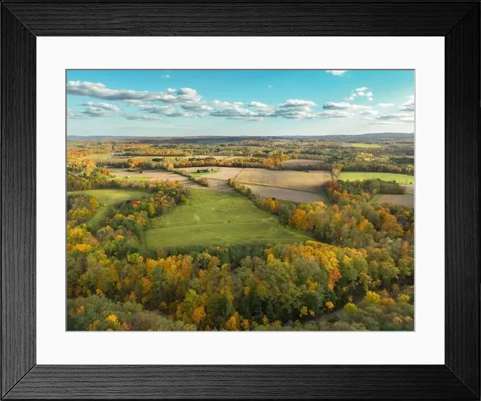 Framed Print : 10-16-2022, Late afternoon aerial autumn image of the area surrounding the Village of Trumansburg, NY, USA
