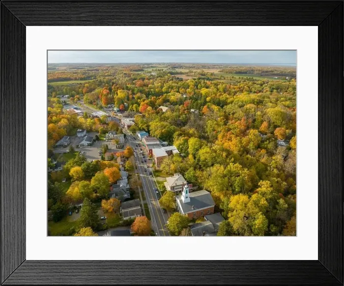 Framed Print : 10-16-2022, Late afternoon aerial autumn image of the area surrounding the Village of Trumansburg, NY, USA Framed Print : 10-16-2022, Late afternoon aerial autumn image of the area surrounding the Village of Trumansburg, NY, USA
